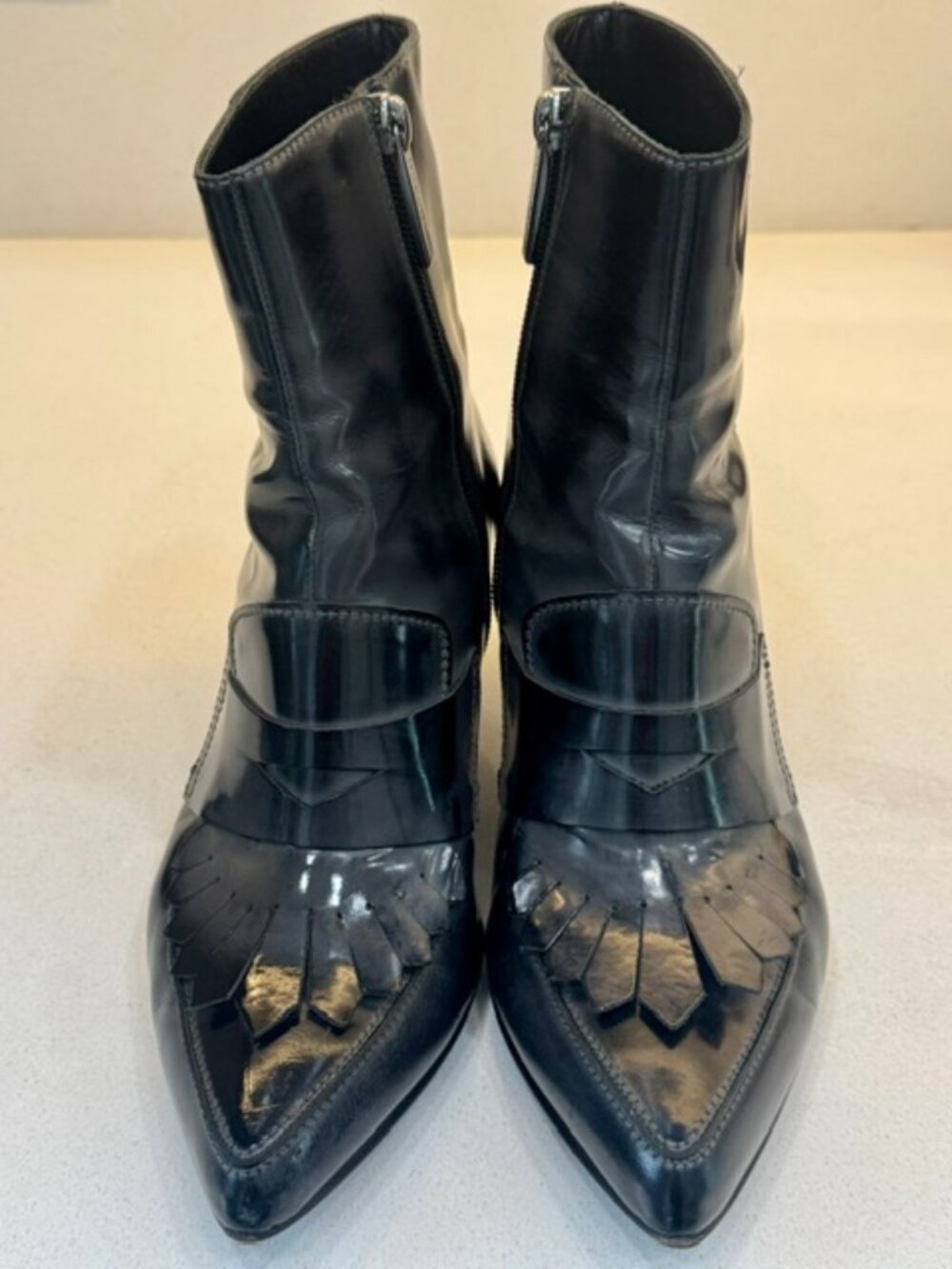 Fratelli Rosetti "ONE" Kiltie Fringe Loafer Boot Gunmetal Black Finish sz 39